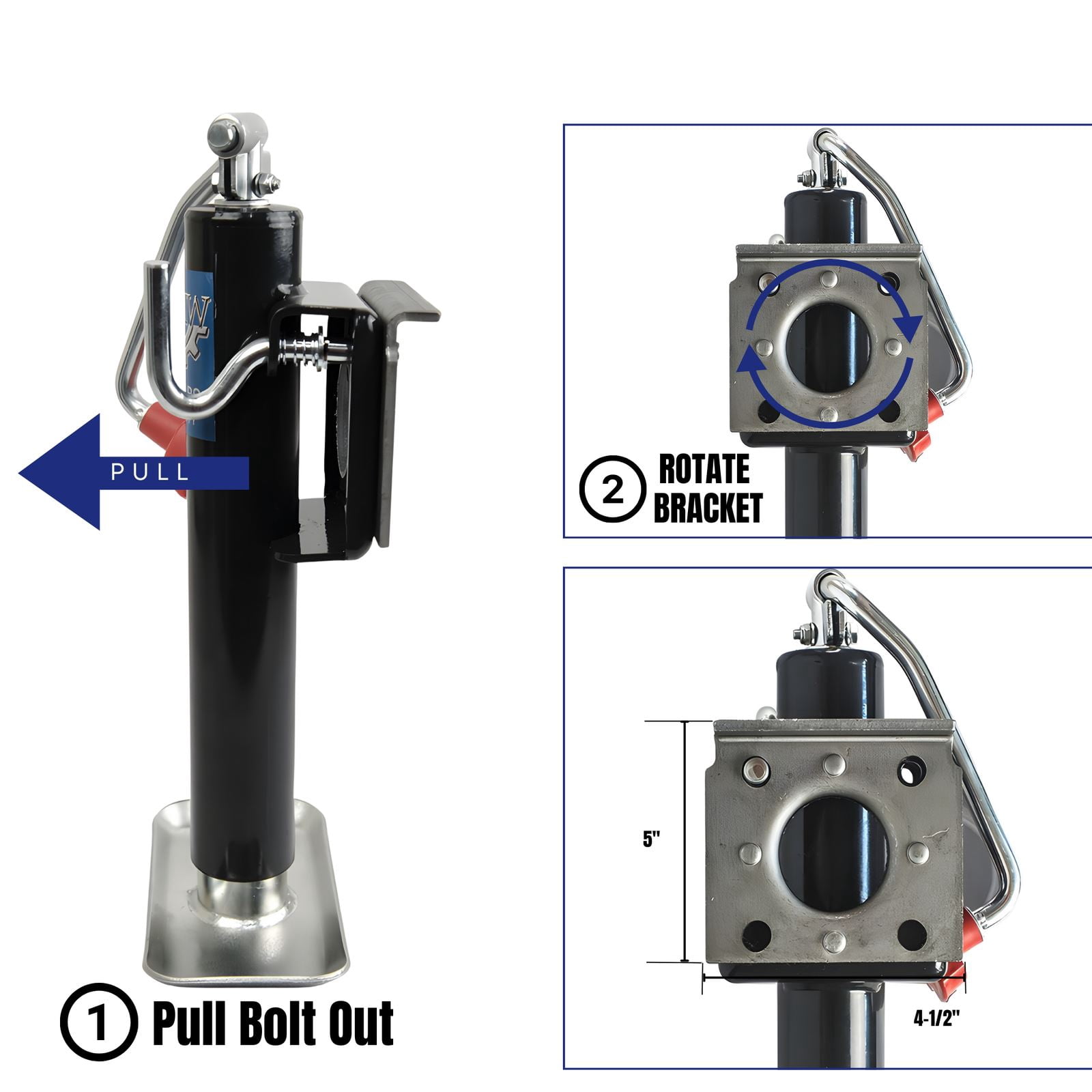 Jeremywell Black Trailer Tongue Jack Lift Swivel Camper Boat