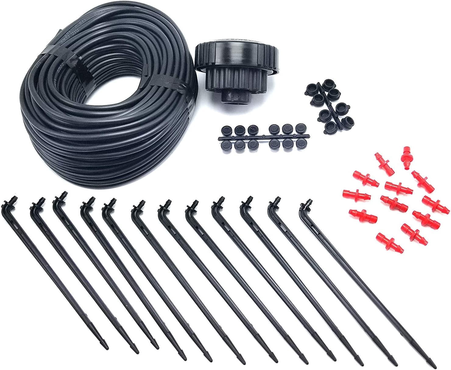 (3.3 GPH) - 12 Plant Drip Grow Kit - Starter Hydroponics Irrigation Bubbler / Manifold Kit - Includes 100'ft 1/8" Distribution Tubing, Emitter Stakes, Manifold & Plugs (Pots Sold Separately) (3.3 GPH)