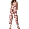 thumbnail image 6 of Iaqnaocc Beach Flowy Jumpsuits for Women Summer Boho Bib Overalls Casual Loose Strawberry Print Wide Leg Cropped Jumpsuit Sweet Beach Romper Red XL, 6 of 7
