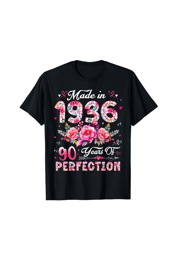 90 Year Old Made in 1936 Floral 90th Birthday Women T-Shirt