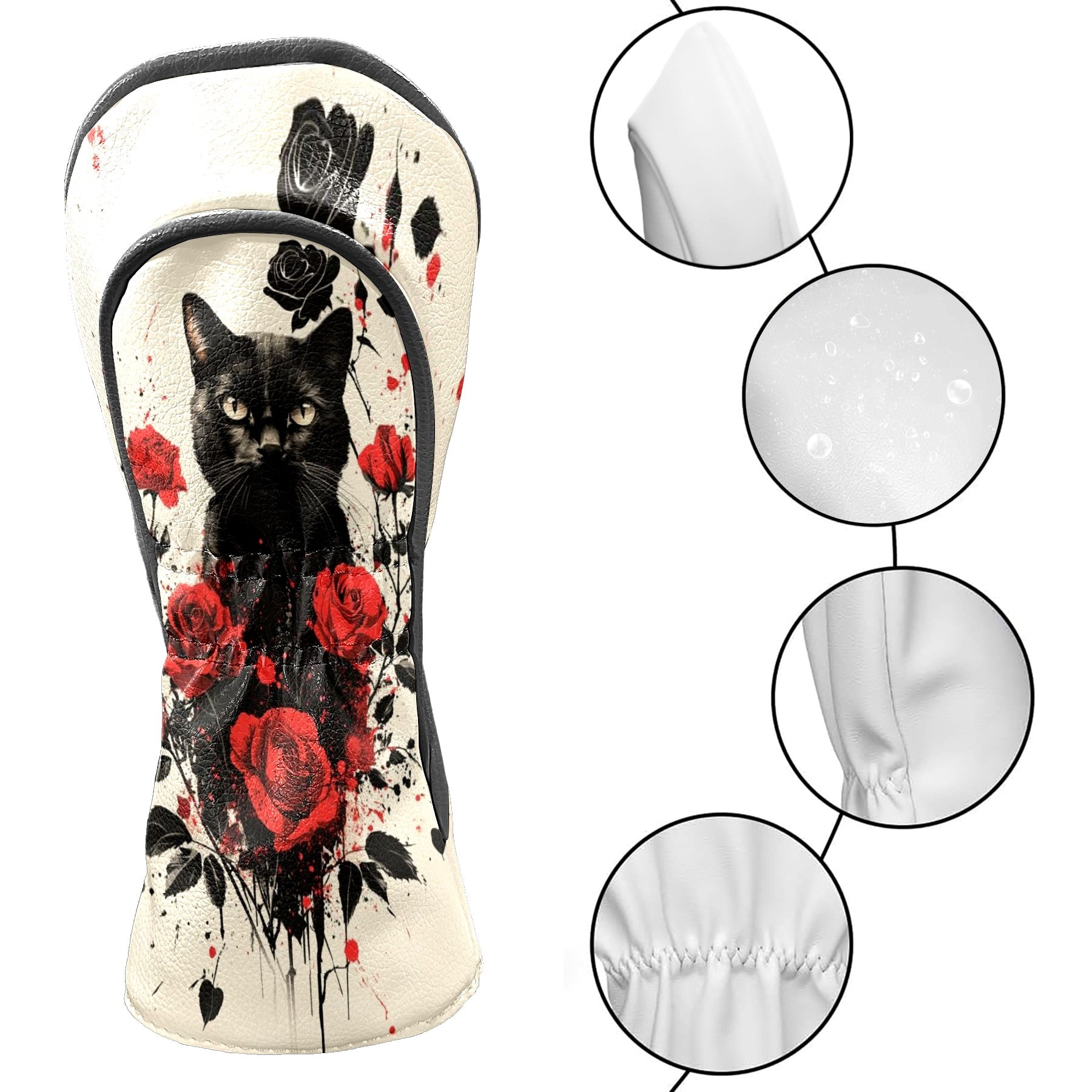 Golf Club Covers PU Leather Waterproof Head Covers for Fairway Woods Hybrids Rose Cat Unisex Fits Most Brands