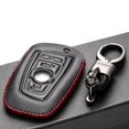 thumbnail image 4 of Vitodeco Genuine Leather Smart Key Fob Case Cover Protector Compatible for BMW 1, 3, 4, 5, 6, 7 Series, X1, X3, X4 - 4 Buttons, Black/Red, 4 of 5