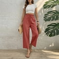 thumbnail image 6 of Capri Pants for Women High Waisted Wide Leg Casual Lounge Pant Summer Adjustable Drawstring Trousers with Pockets Vermilion M, 6 of 8