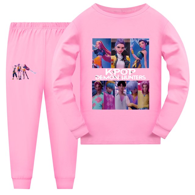 Pop Stars Dem on Hunter Pajamas Set,HUNTR/X Rumi,Mire Zoeyy Kids Long Sleeve Pajamas,Family Matching Pajamas with Cartoon Print Soft Breathable Sleepwear for Nightwear