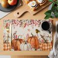thumbnail image 2 of Orange White Pumpkins Placemats Set of 2, Thanksgiving Leaves Fall Rustic Washable Wipeable Table Mats for Dining Tables, Indoor Outdoor Kitchen Place Mats for Holiday Party Table Decor, 2 of 9