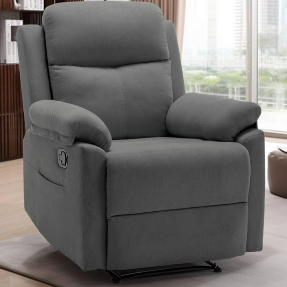 Recliner Chair, Small Recliners for Small Spaces, Upholstered Manual Recliner with Side Pockets, Comfy Corduroy Chairs for Living Room, Bedroom, Reading, Grey