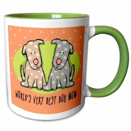 3dRose World s Best Dog Mom Cute Cartoon Puppies Pets Animals - Two Tone Green Mug, (Best Leafy Greens For Dogs)