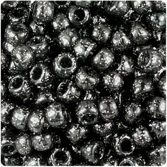 BeadTin Jet Sparkle 9mm Barrel Pony Beads (500pc)