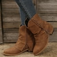 thumbnail image 2 of PEASKJP Bottes de Mode pour Femmes Bout Rond Amande Talon Bas Bottines Chelsea Élastiques, Marron 38, 2 of 5