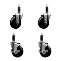 4 Inch SS Soft Rubber Wheel Swivel 1-1/8 Inch Expanding Stem Caster Set 2 Brakes