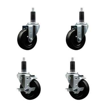 4 Inch SS Soft Rubber Wheel Swivel 1-1/8 Inch Expanding Stem Caster Set 2 Brakes