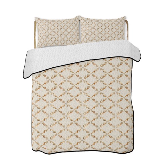 Full Size Quilt Bedding Set, Flowers Plaid Reversible Summer Quilt 3 Pieces, Farmhouse Vintage Chic Trellis Patterned Lightweight Bedspreads Coverlets with 2 Pillow Shams for All Seasons