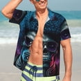 thumbnail image 7 of Sikiie Punk Style Blue Haired Skull Print Men's Hawaiian Shirt, Summer Beach Button Pocket Short Sleeve T-Shirt,Medium, 7 of 7