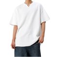 thumbnail image 2 of pstuiky Camisa de manga corta para hombre, Camisa informal de manga corta con cuello en V y textura vertical de color liso para hombre camisetas de hombre l, 2 of 6