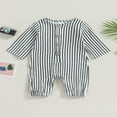 thumbnail image 2 of Crew Neck Rompers with Striped Pattern and Button Closure for Baby Boys and Girls, 2 of 8