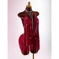 thumbnail image 2 of Red Rhinestone Bodycon Mini Dress With Plunging Halter Neckline And Ruched Skirt For Women, 2 of 7