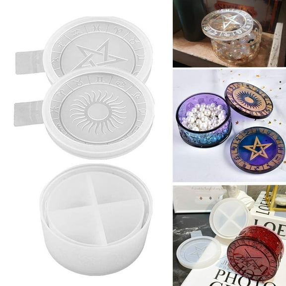 Star Sign Storage Box Resin Mold with 2pcs Lid Mold Silicone Jar Mould for Epoxy Casting Bottle Trinket Container Candle Holder, Stuffygreenus Resin Crafts Mould Kit Office Supplies Home Decor Gift