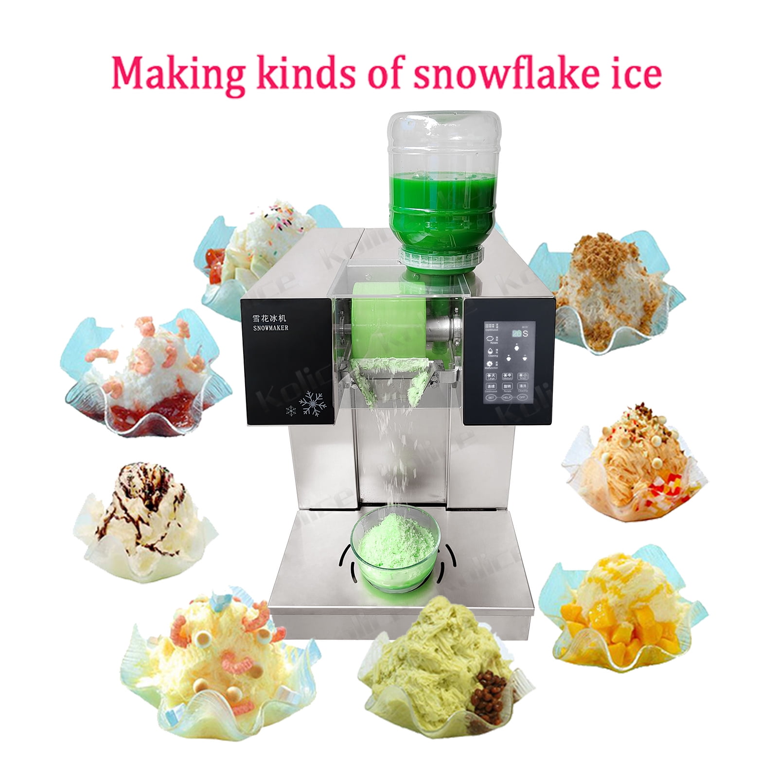 Kolice Commercial Automatic Shaved Ice Machine,Snowflake Ice Maker, Ice Crusher Shaver -185kgs/Day, Water Cooling,Refrigerated by Compressor