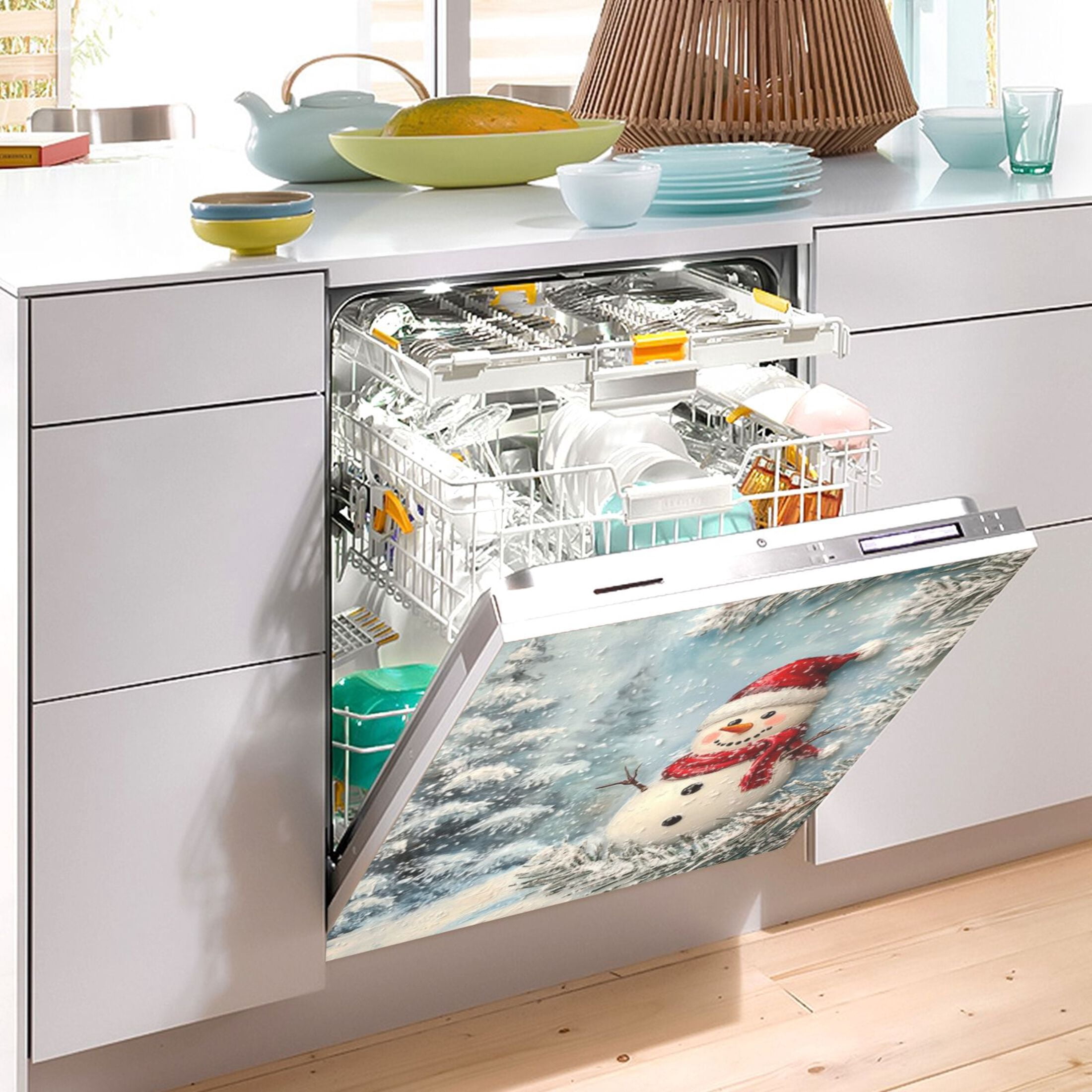 Dishwasher Magnetic Sticker 23x26 Inch Refrigerator Magnetic Sticker Washing Machine Magnetic Sticker Kitchen Panel Magnetic Sticker Home Decor Christmas Snow Man