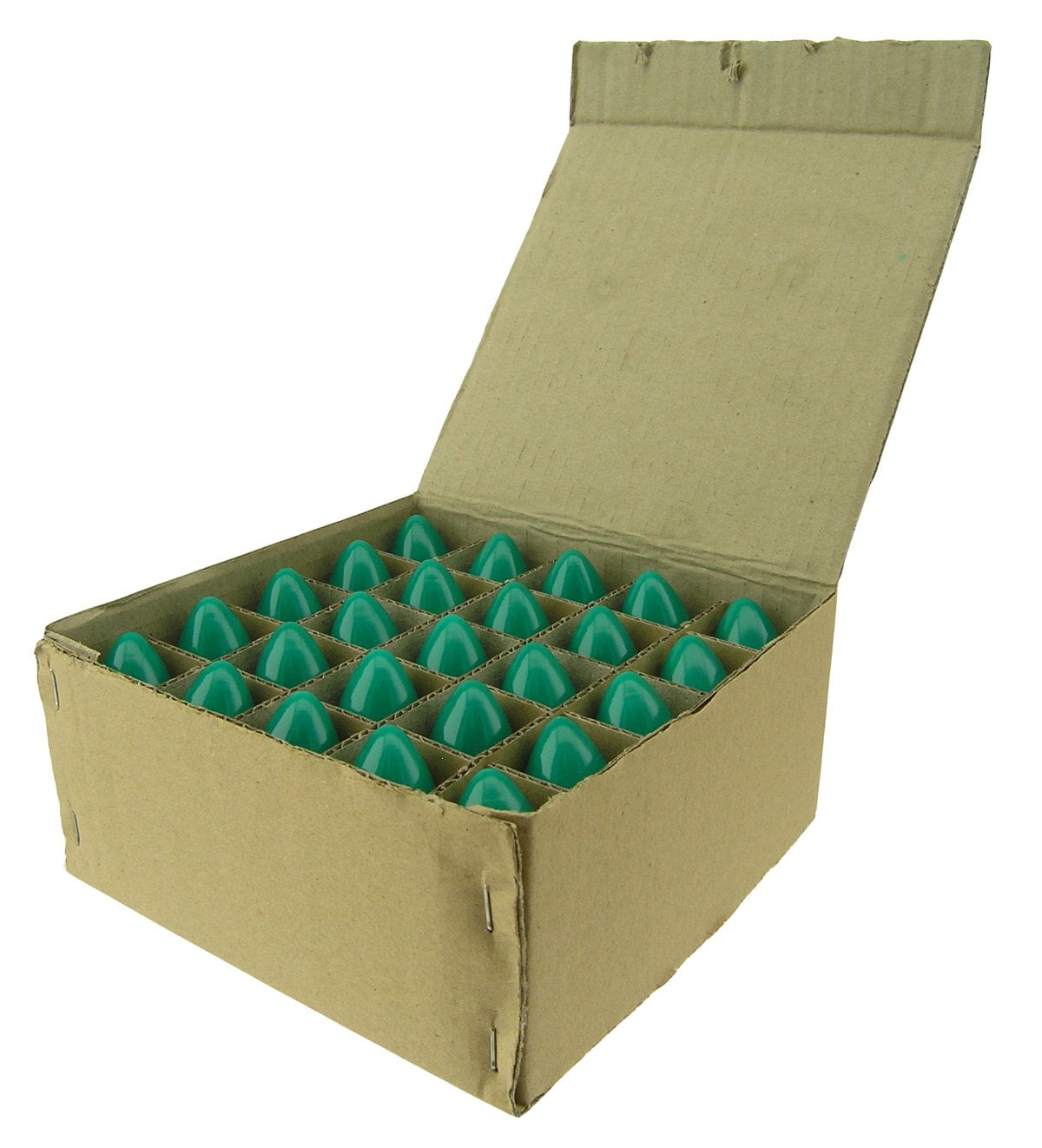 25 Pack 7 Watt C9 Ceramic Green Incandescent Light Bulb, Intermediate Base