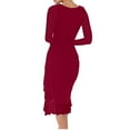 thumbnail image 2 of Hawaiian Dresses For Women, Wrap Sexy Square Neck Pleated Ruffle Mesh Long Sleeve Cocktail Dress Burnt Orange Church Dresses Women 2025 Black Formal Dresses Tennis Dresses (L, Wine) ZMTing, 2 of 5