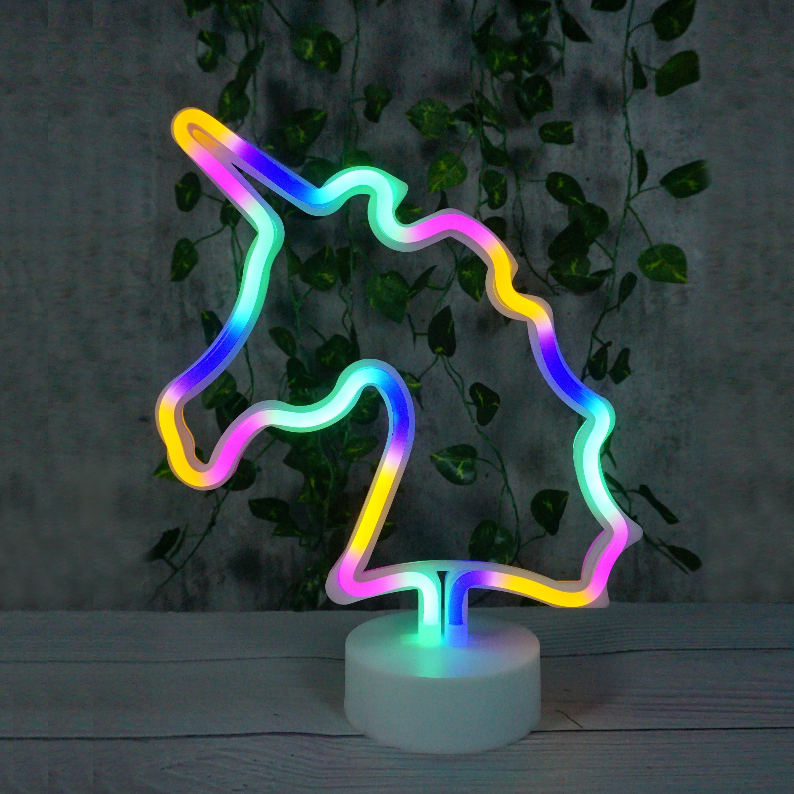 EZ-Illuminations Battery Operated Multicolor LED Neon-Style Unicorn Light, with Built-in Timer