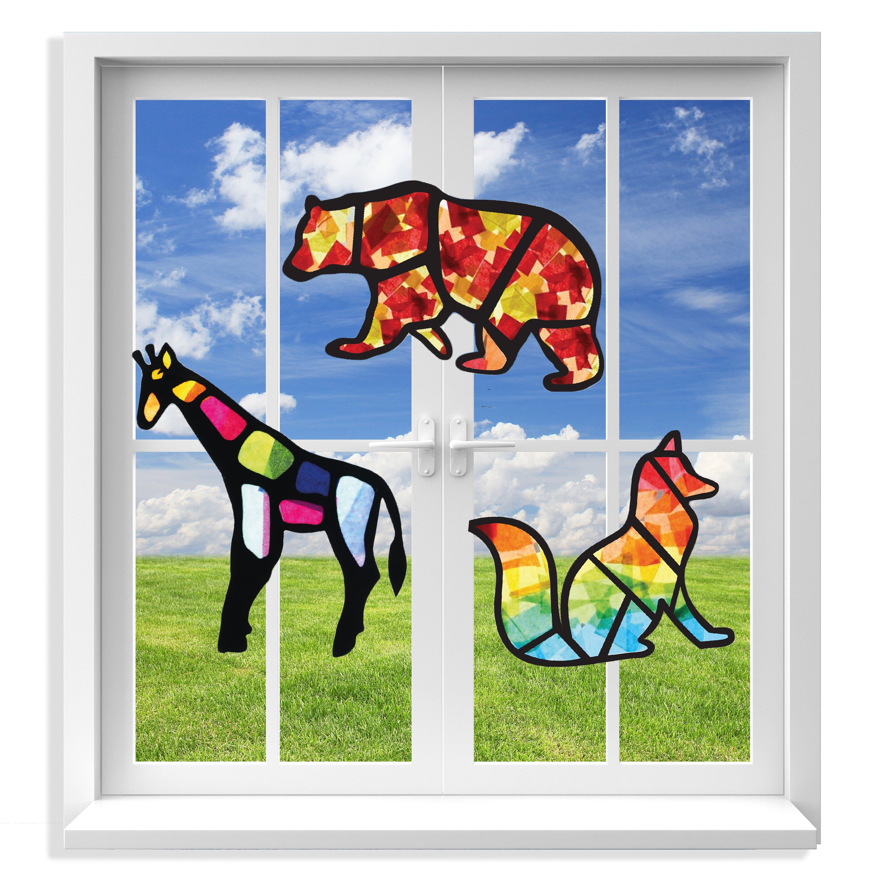 VHALE Suncatcher Kit, Stained Glass Paper Suncatchers Window Art, Children Creative Arts and Crafts, 3 Sets (Animal)