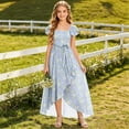 thumbnail image 7 of Zpanxa Girl Dress Girl's Flowy Maxi A-line Dress Floral High Low Short Sleeve Round Neck Casual Party Dresses Blue 5 Years, 7 of 7