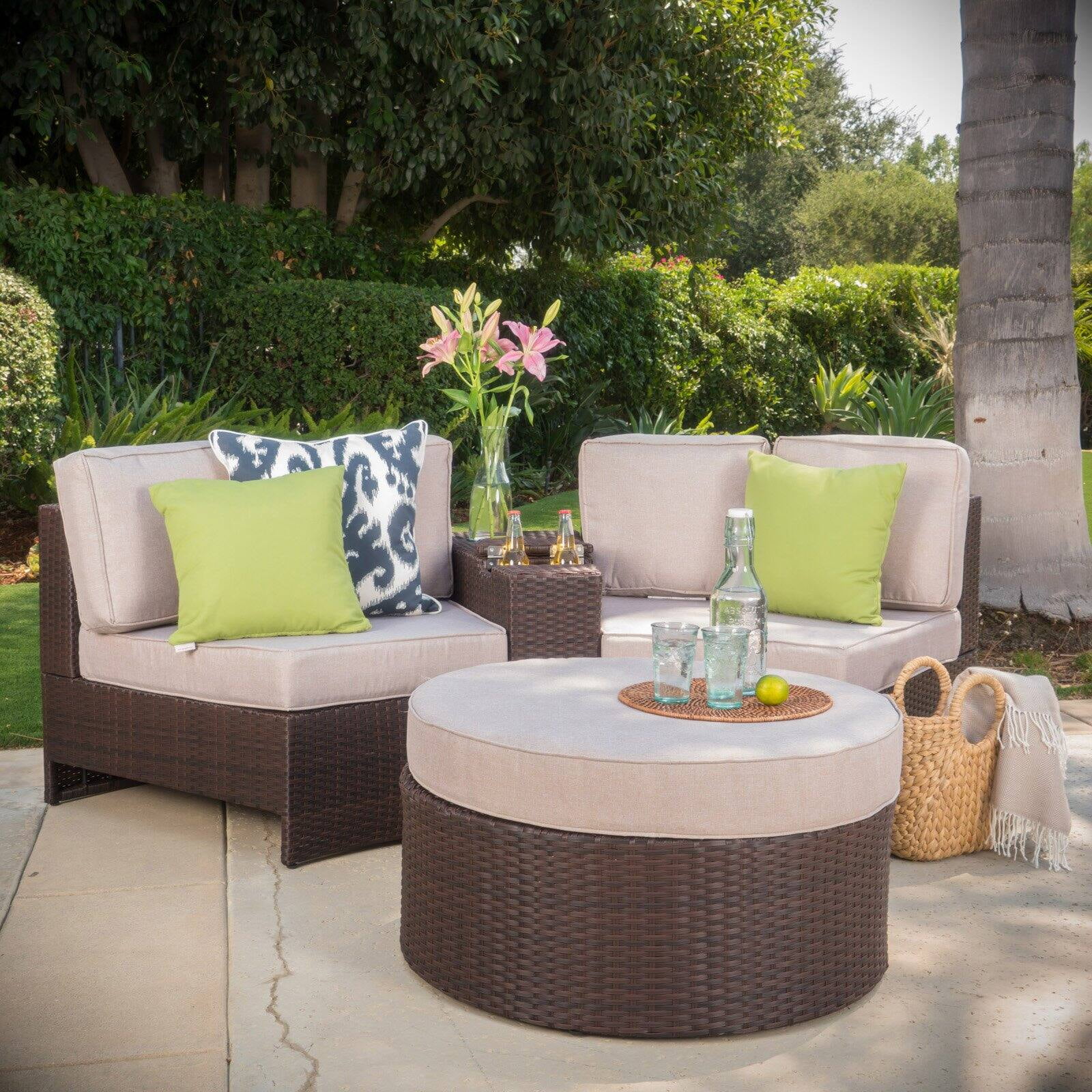 Ibarra Ibiza Wicker 4 Piece Curved Patio Seating Set With Ottoman Walmart Com Walmart Com