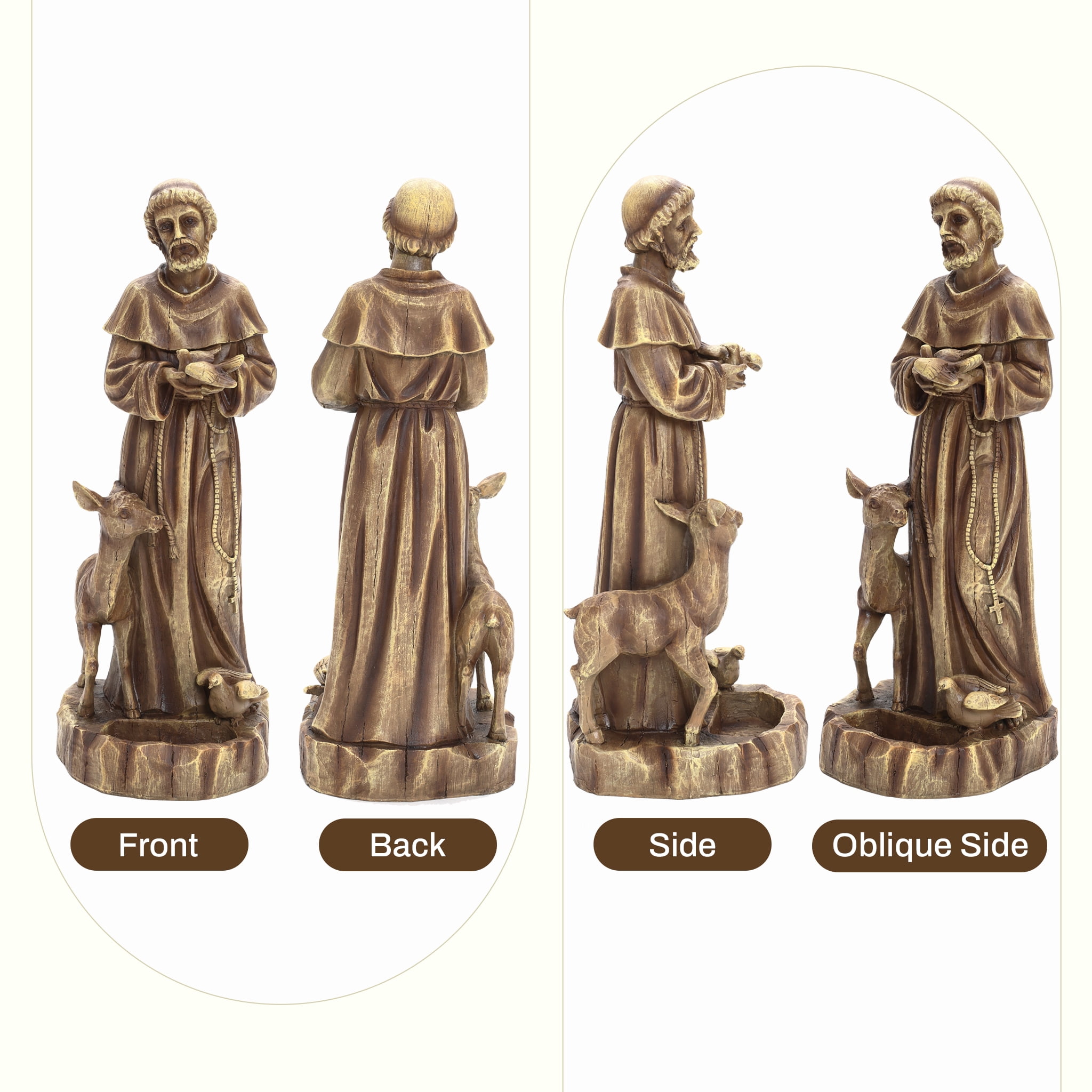 LuxenHome Saint Francis Garden Statue, 25'' Fiber Stone Brown Religious Garden Sculpture, Catholic St. Francis Statue for Patio, Yard, Home, Outdoor Sculptures Decorations