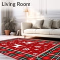 thumbnail image 2 of ODIKA 4'x6' Machine Washable Non-Slip Area Rug, Rustic Sleigh Ride with Reindeer and Interlocking Plaid Bands High Traffic Rug, Red, 621904, 2 of 7
