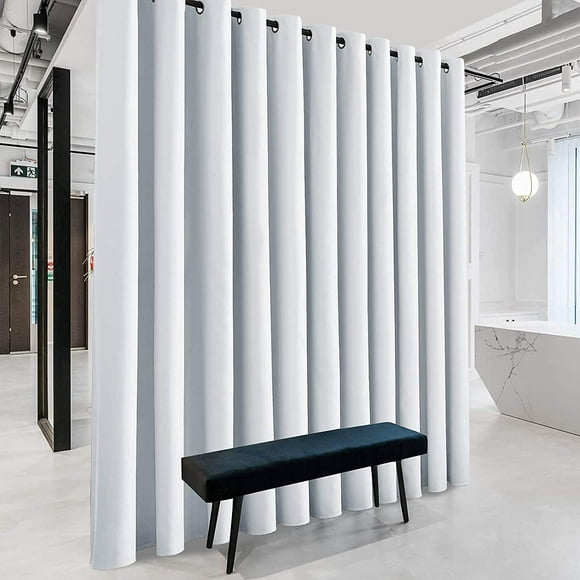 ZMLEVE Extra Wide Curtain for Room Divider, Blackout Privacy Soundproof Curtains for Large Window Shared Bedroom Apartment Backdrop Home Theatre Backdrop, Grayish White, 20ft Wide x 8ft Long