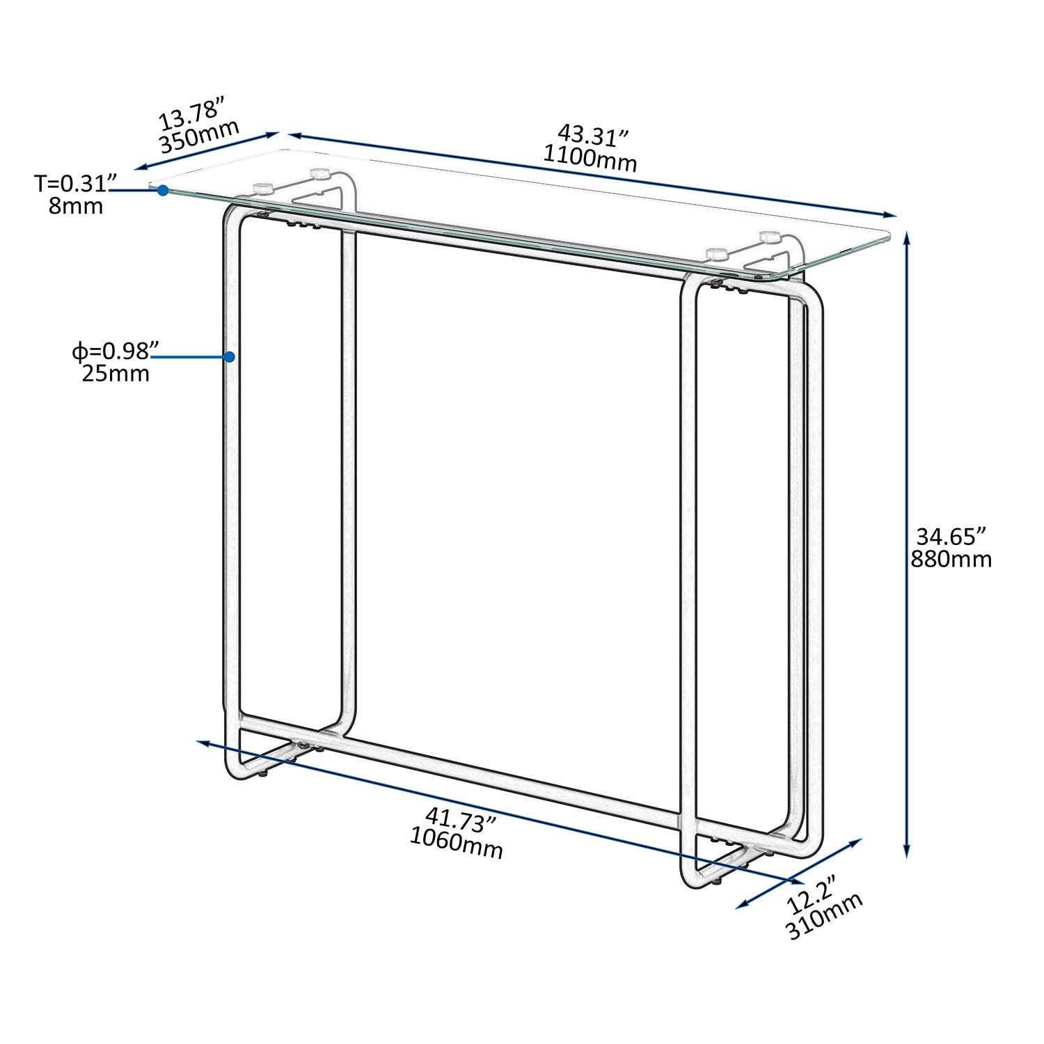 Kadyn Console Glass Table, Black Leg Double Tempered Glass Tea Table, Entryway Console Sofa Table for Living Room, Transparent Kadyn Console Glass Table, Black Leg Double Tempered Glass Tea Table, Entryway Console Sofa Table for Living Room, Transparent