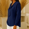 thumbnail image 4 of VISALY Bow Tie Collar Knit Sweater for Women Elegant Long Sleeve Ribbed Knit Pullover Sweater Soft Lightweight Office Dressy Casual Tunic Shirts Fall Trendy Business Casual Outfits Dark Blue L, 4 of 7