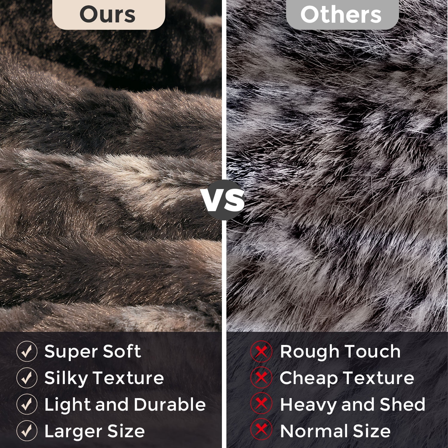 MOOFUN Faux Rabbit Fur Throw Blanket- 50x60 inches, Soft Fluffy Cozy Warm Fuzzy Machine Washable, Durable Blanket for Couch and Bed - Brown