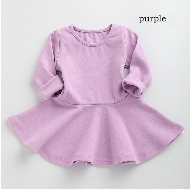 AAMILIFE 1-8 Ans Filles Automne Robe Chaude Sélectionné Haute Qualité Coton Princesse Robe Série Couleur Unie Rouge/violet/noir