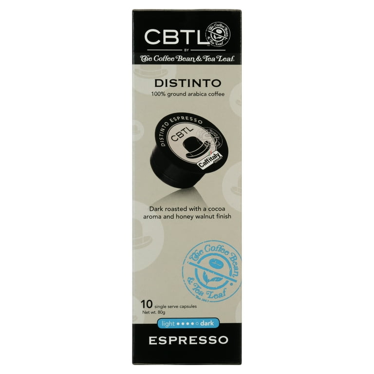 The Coffee Bean Tea Leaf Distinto Espresso Dark Roast Single Serve Coffee for CBTL Single Serve Systems 1 Box of 10 Capsules Walmart
