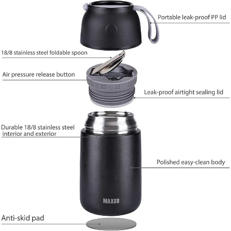  Luisun 17 Oz Insulated Food Thermos Soup Thermos for Hot Food  Kids Adults, 304 Stainless Steel Food Container with Folding Spoon, Vacuum  Insulated Portable for School, Office, Outdoor (Black) : Home