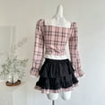 thumbnail image 4 of Uniform Set Women College Pink Plaid Shirt Top + Pleated Short Skirt Y2K Suits Female Sweet Lolita Set, 4 of 15