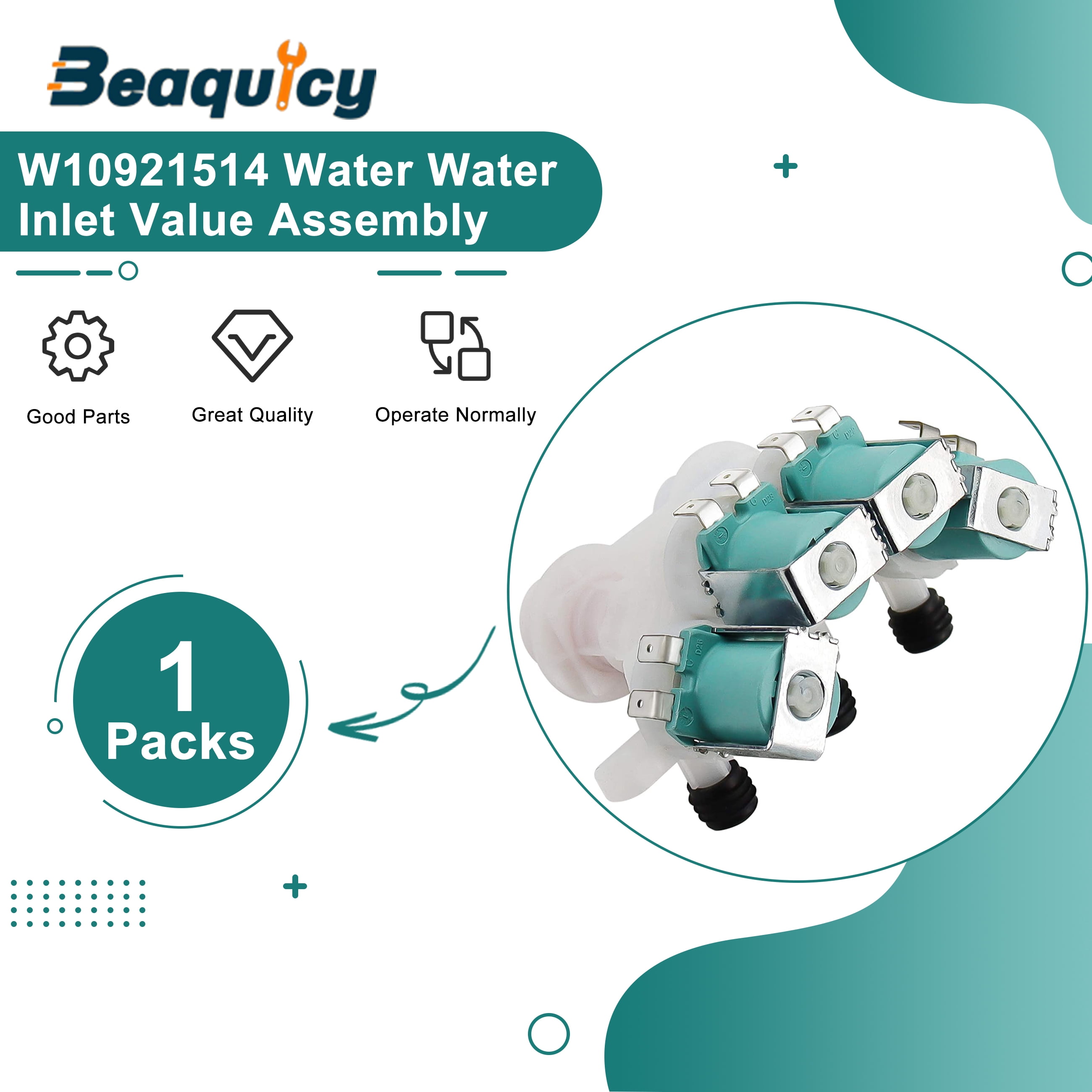 Beaquicy Washer Water Inlet Valve Replacement W11220230 W11165546 with Mounting Bracket, 1 Pack