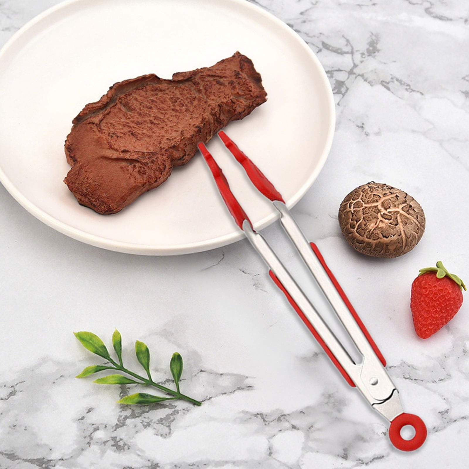 Silicone Christmas Stainless Steel 7inch Food Tongs For Baking And Cooking