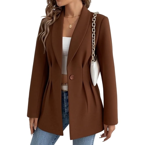 Women'S Elegant Wool Blend Blazer Tailored Slim Fit Jacket for Office Commute and Formal Occasions Brown S