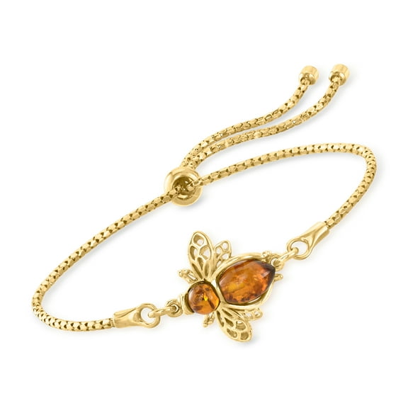 Ross-Simons Amber Bumblebee Bolo Bracelet in 18kt Gold Over Sterling, Women's, Adult