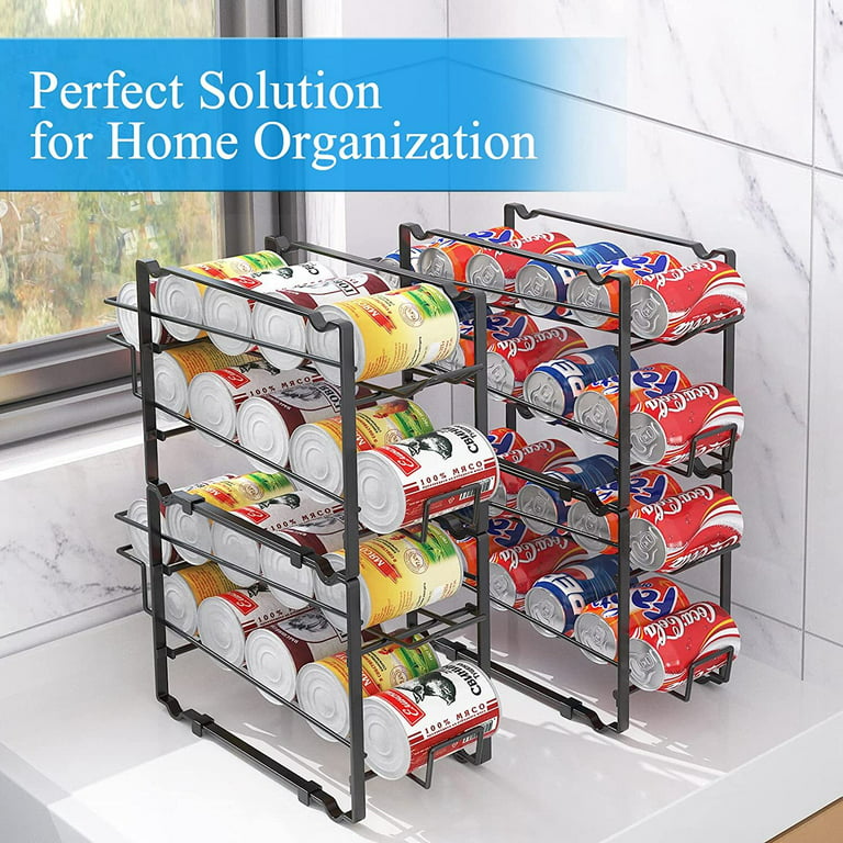4 Pack Soda Can Organizer Rack for Pantry, Stackable Beverage Soda Can  Storage Dispenser Holder for Refrigerator, Cabinet, Black