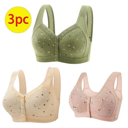 GERsome 3PCS Women s Front Closure Bras Posture Full Coverage Plus Size No Underwire Support Plunge Seamless Bra 3PCS#Green/Pink/Beige XXXXL