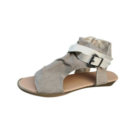 

nsendm Wide Fit Sandals for Women Mouth Casual Large Low Fashion Size Fish Flat Heel Sandals for Women Closed Toe Sandal White 9.5