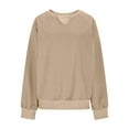 thumbnail image 6 of ClodeEU Women's V-Neck Sweatshirt，Solid Color Loose Long Sleeve Sweatshirt Top Beige,Womens Plus L, 6 of 7