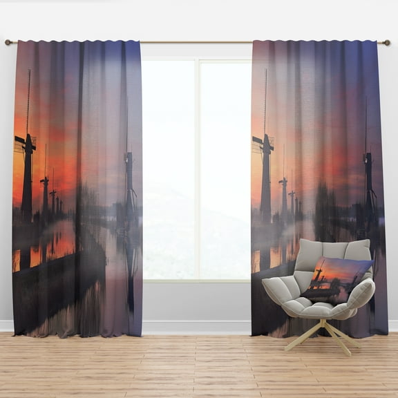 Designart 'Windmills at Sunrise Panorama' Landscape Curtain Panel
