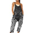 thumbnail image 2 of Wycnly Womens Jumpsuits Loose Fit Fashion Spaghetti Strap Wide Leg Pocket Long Jumpsuits Trendy Cows Print V-Neck Sleeveless Maxi Summer Rompers Dark Gray xl, 2 of 6