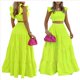 thumbnail image 2 of Conjunto de 2 Piezas para Mujer: Top Corto con Tirantes Finos y Falda Larga con Volantes y Cintura Fruncida Verde XXXL, 2 of 6